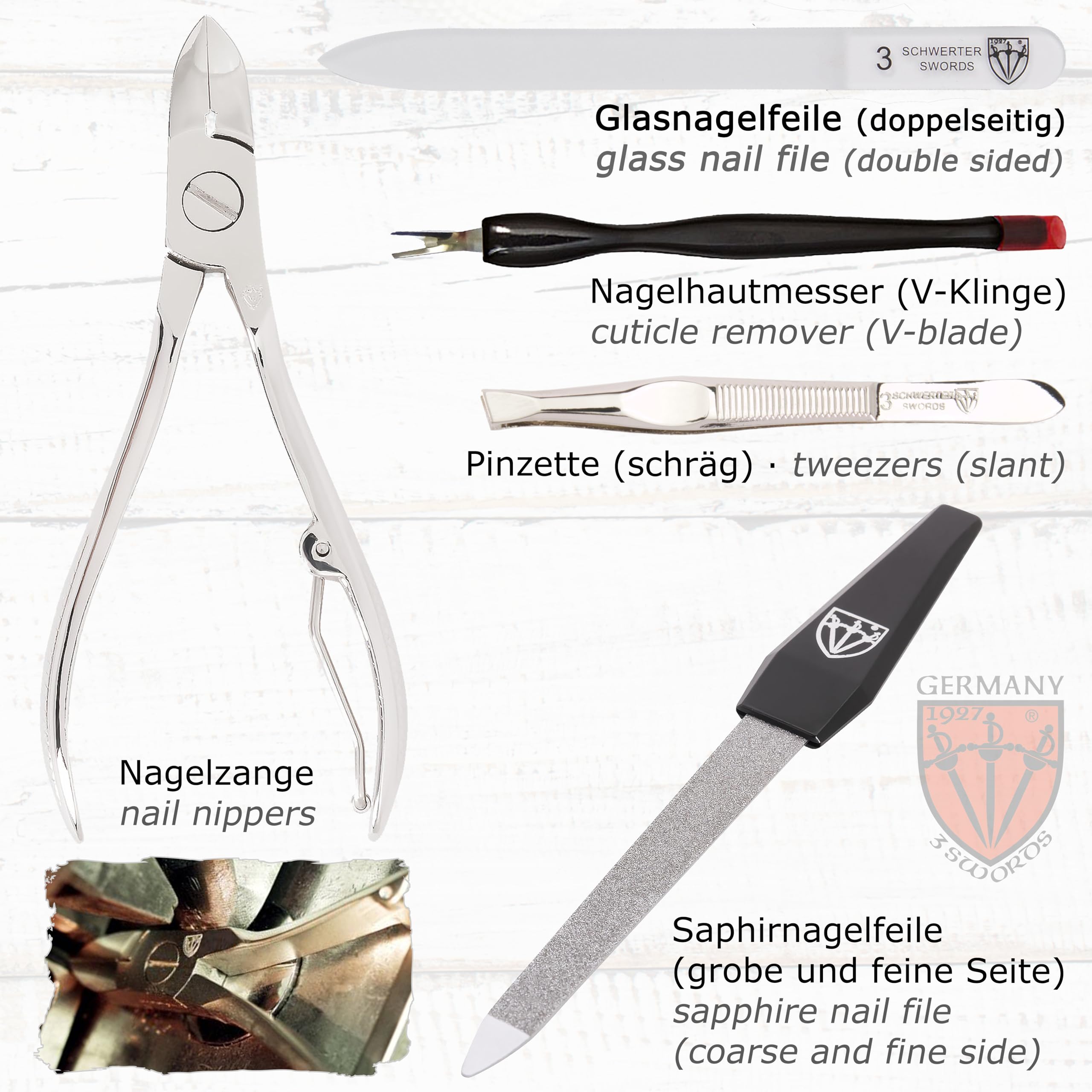 3 Swords Germany - brand quality 7 piece manicure pedicure kit set - nail care tools - Made in Solingen Germany (234)